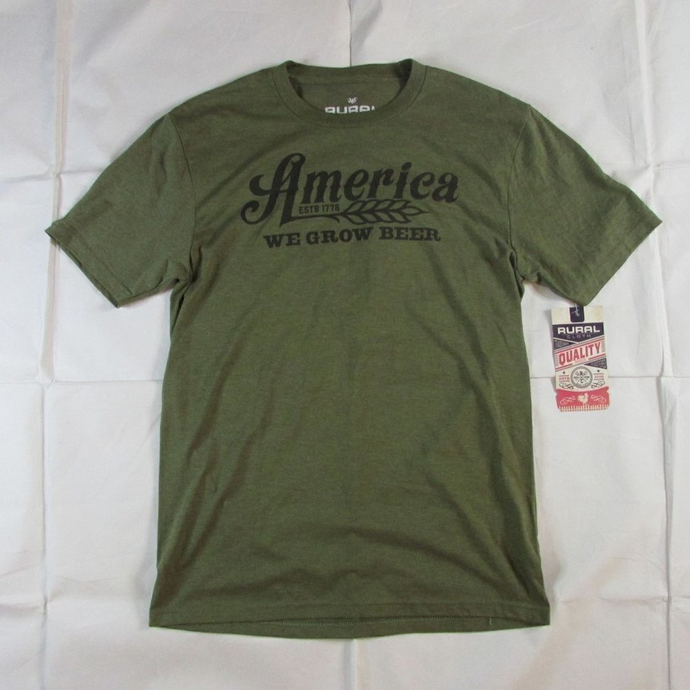 Rural Cloth Unisex Adult Short Sleeve America We Grow Beer T-Shirt Green